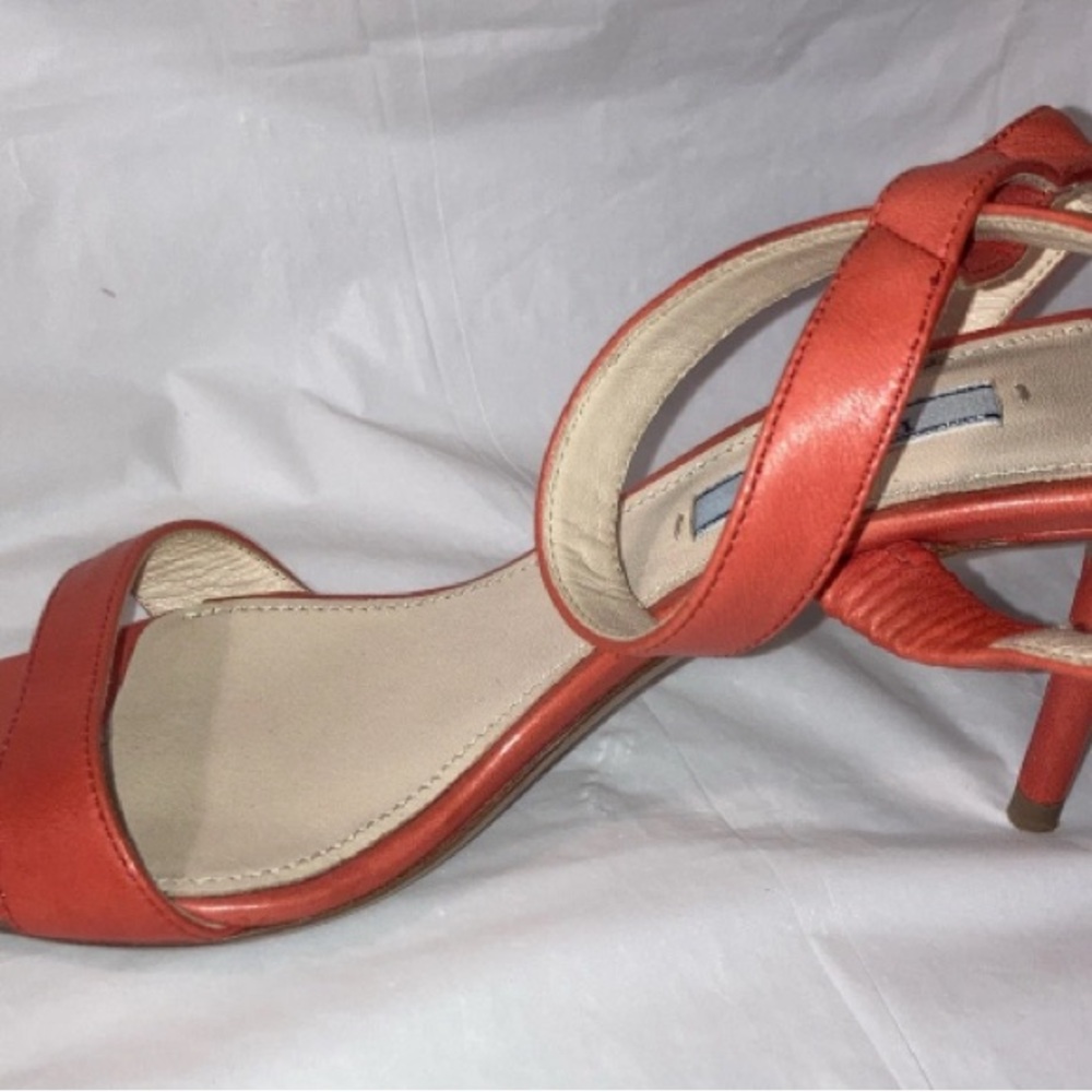 PRADA Leather Sling Back Open Toe Orange Cross Strappy On Shoes 37 US 6.5 - Picture 3 of 7